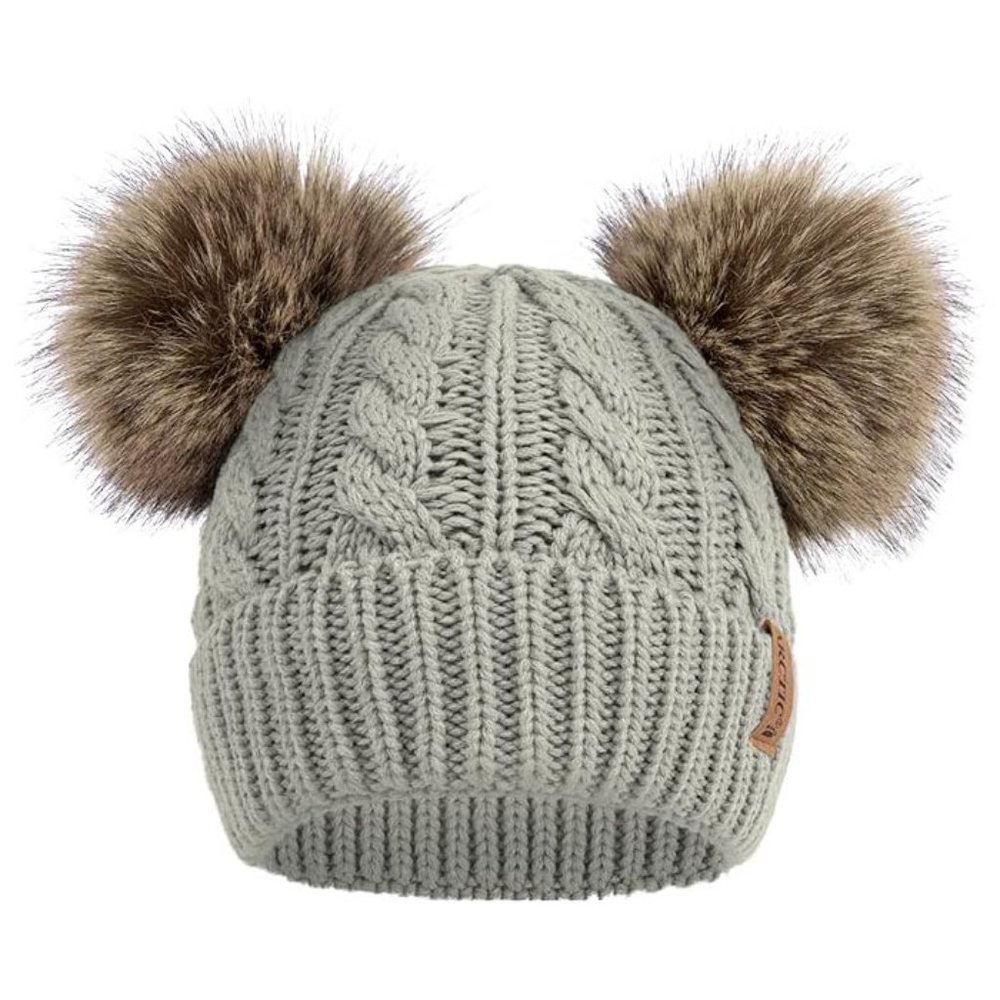 Arctic Paw Pom Pom Beanie Cable Knit Fleece Lined Winter Beanie Women Hat